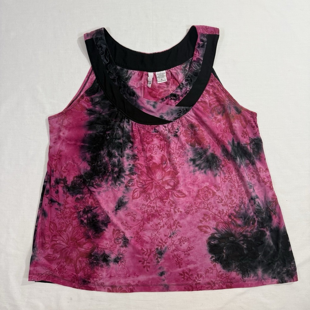 Y2K Sami Jo Velvet Burnout Floral Sz XL Top Pink Black Boho Grunge Goth Fairy